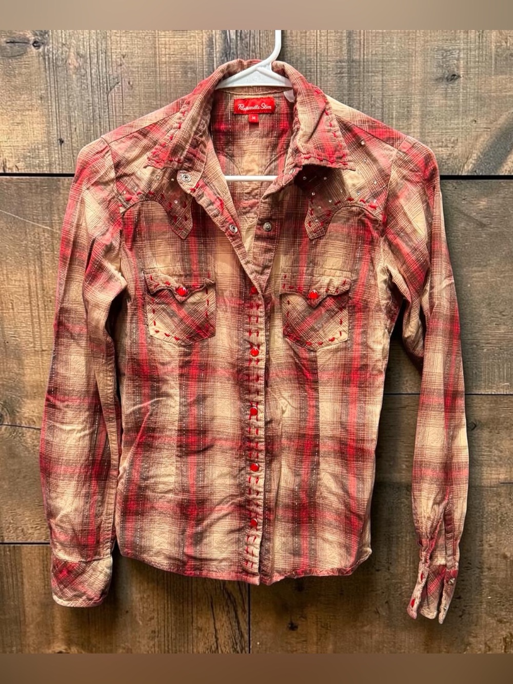 Panhandle Slim Red and Tan Plaid Button-Down Shirt MEDIUM - Picture 2 of 6